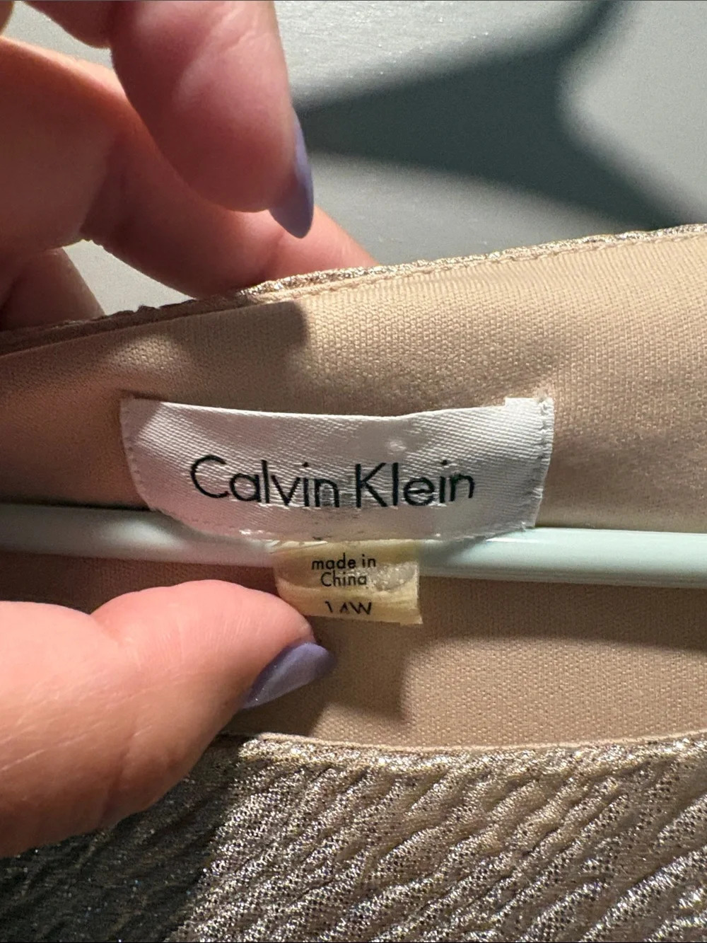 Calvin Klein Champagne Metallic Ruched Midi Dress 14W Cocktail Wedding Guest - Picture 2 of 9